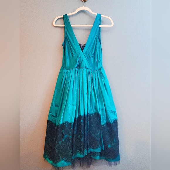 Peacock Green Silk & Lace Tracy Reece Dress Sz 6 - Picture 3 of 12